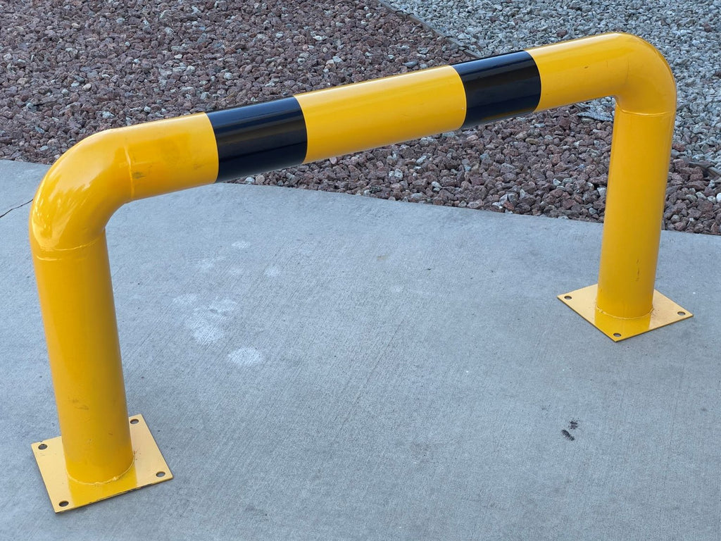 yellow steel industrial safety guard barrier - with black stripes