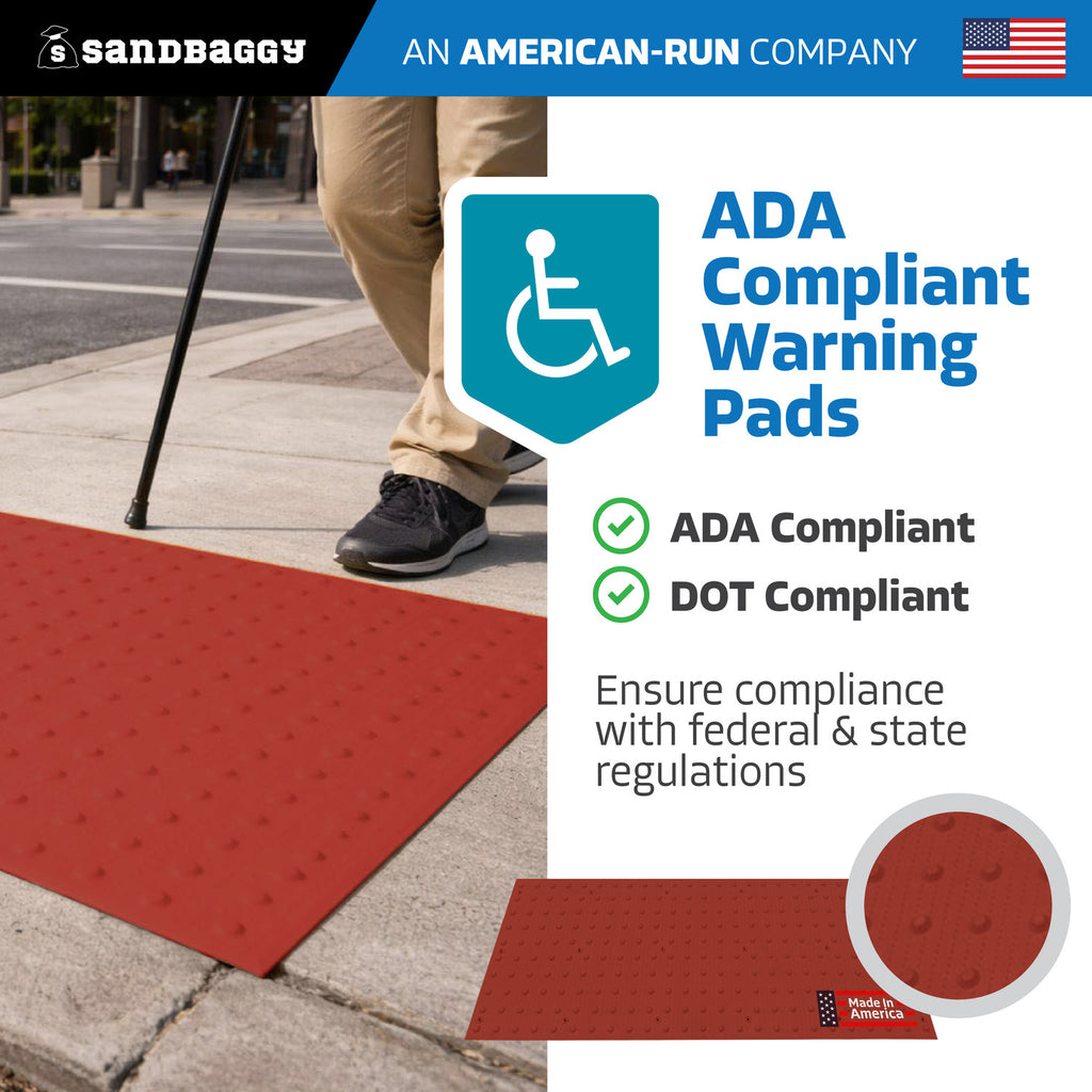 24" x 60" ADA Warning Pads - Surface Mount Truncated Dome Mats (USA Made) | Red