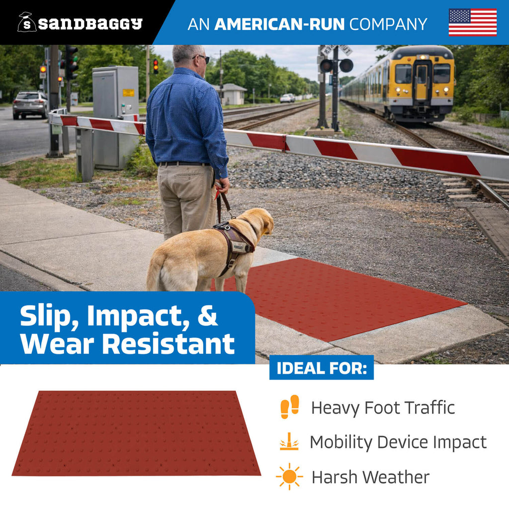 24" x 60" ADA Warning Pads - Surface Mount Truncated Dome Mats (USA Made) | Red
