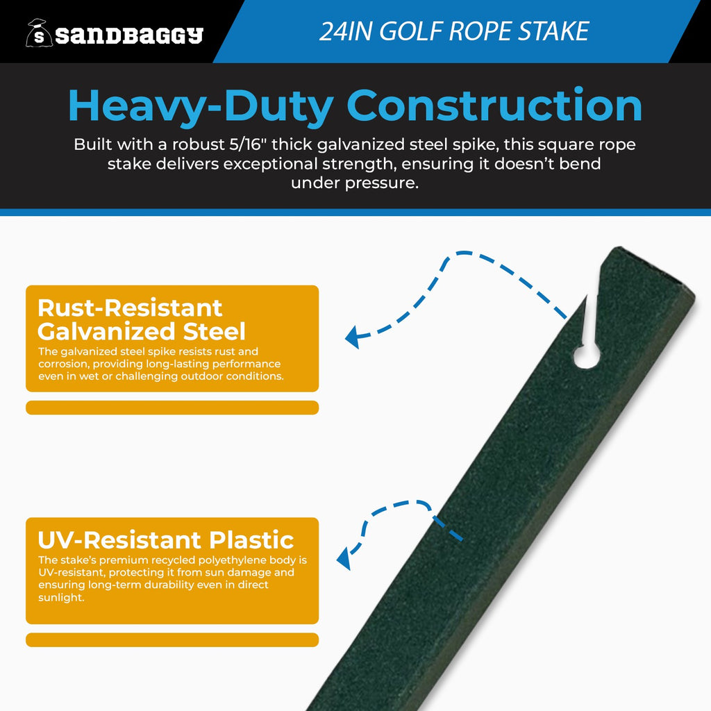 24" Golf Rope Stake - Square Stake (UV Resistant)
