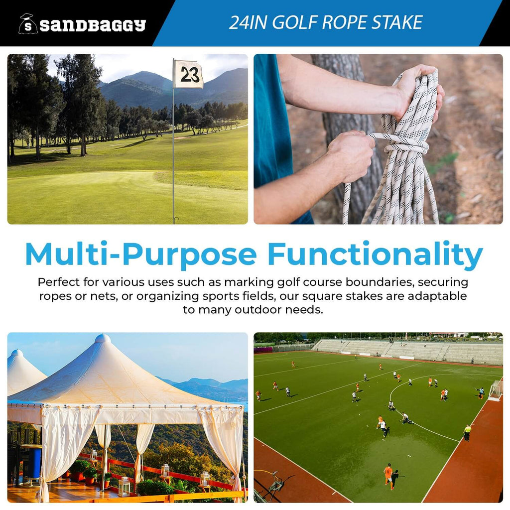 24" Golf Rope Stake - Square Stake (UV Resistant)