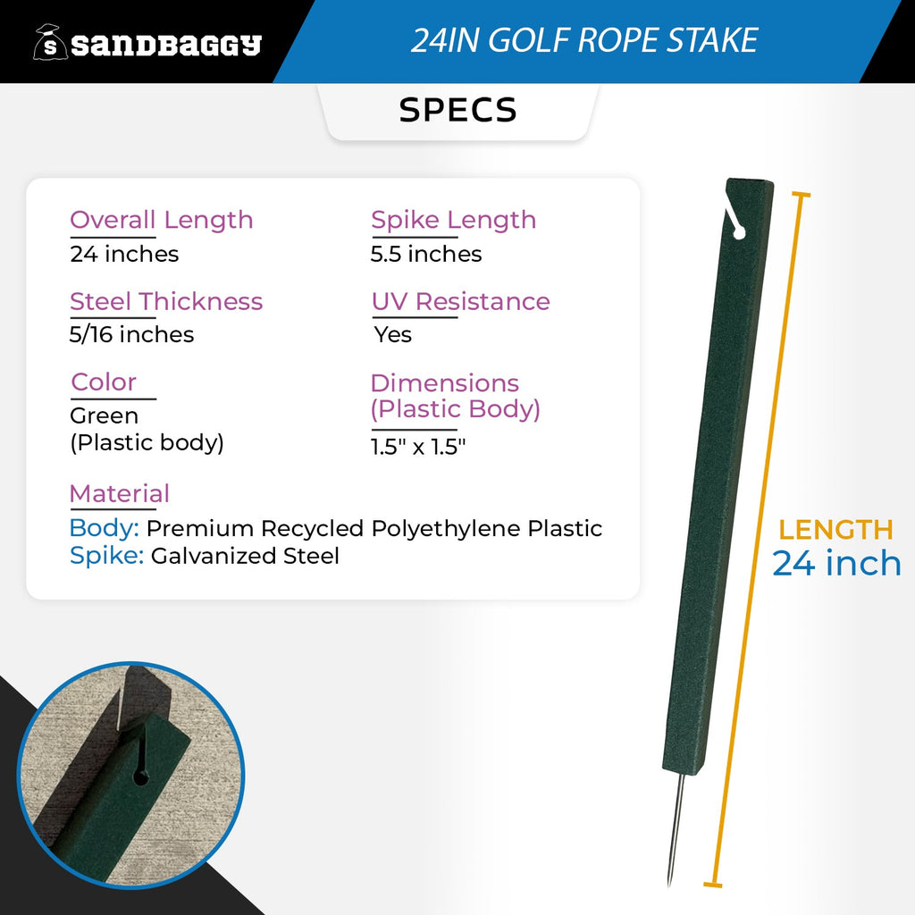 24" Golf Rope Stake - Square Stake (UV Resistant)