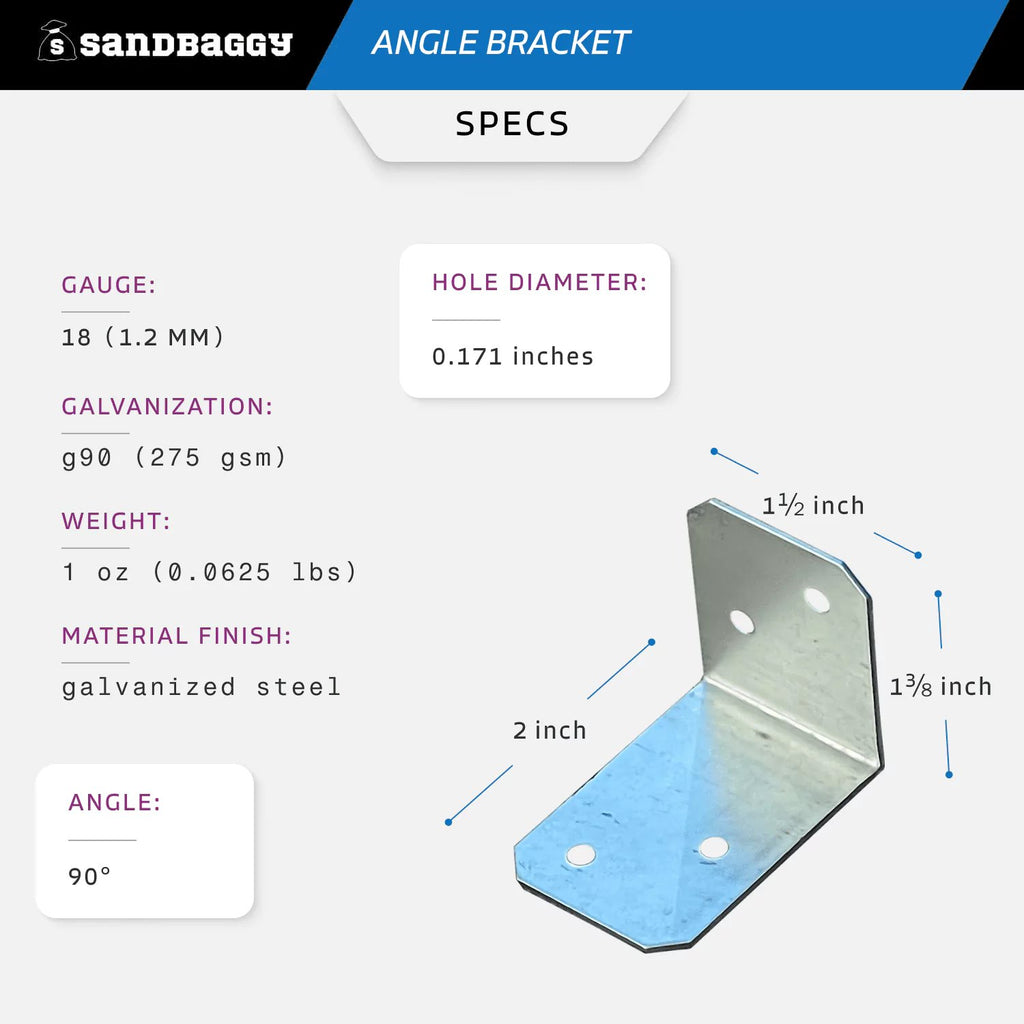 90 Degree Galvanized Angle Bracket - Specs