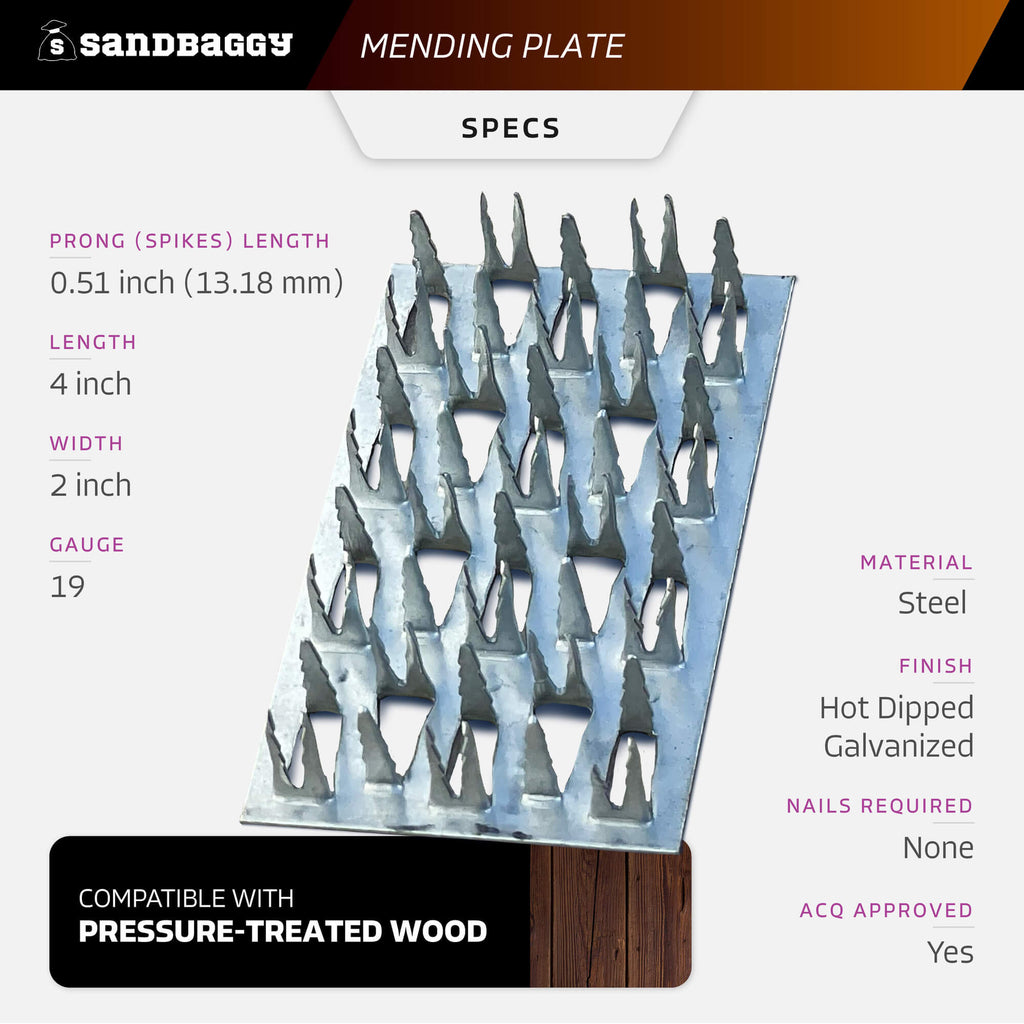 2" x 4" mending plate for pressure treated wood - specs