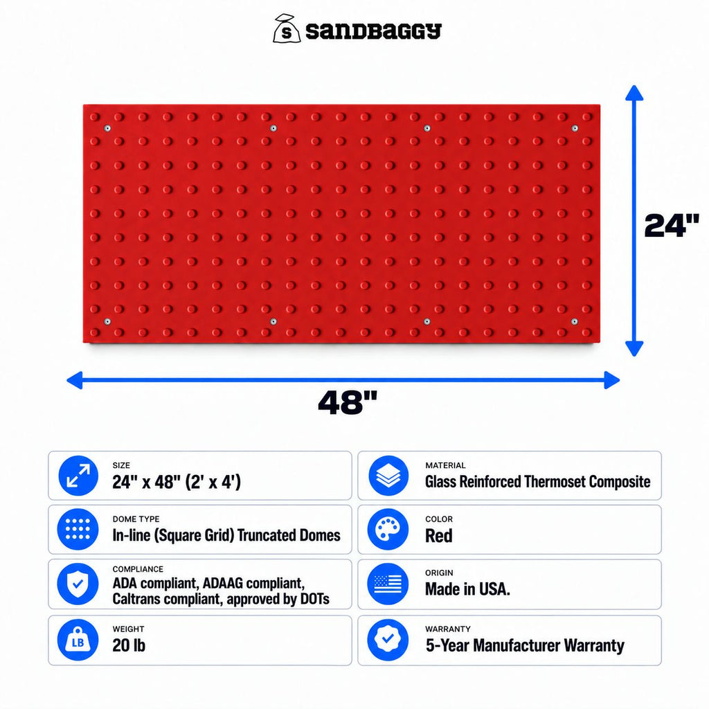 2x4 Red Cast in Place ADA Tile USA Made Specs