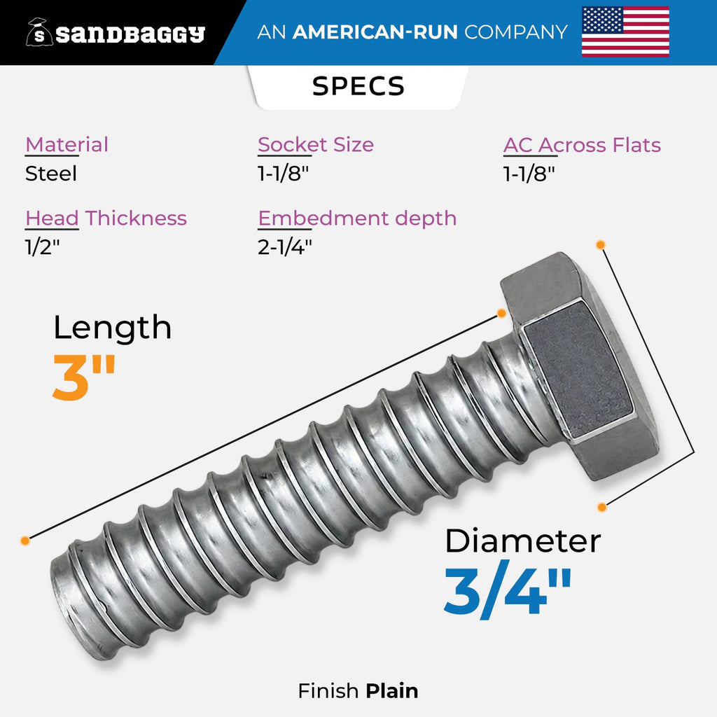 3/4" x 3" Coil Tie Bolts