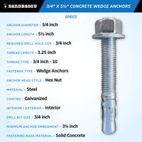 3/4" x 5-1/2" concrete wedge anchors - specs