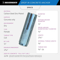 3/8" drop in concrete anchor - specs