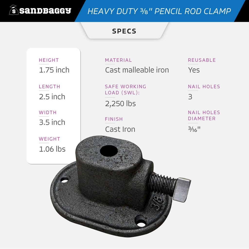 3/8 inch pencil rod clamp - specs