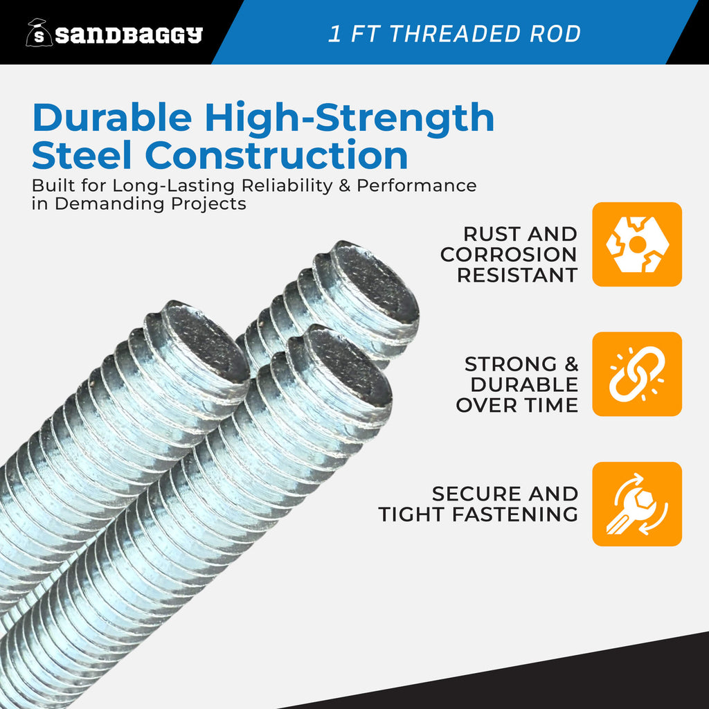 3/8" x 1 ft Threaded Rod - Galvanized (Zinc Plated)