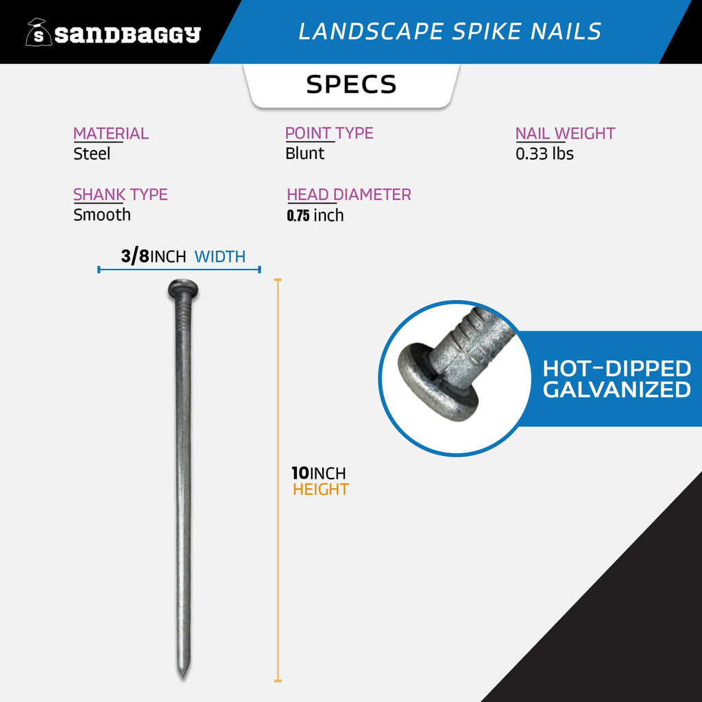 3/8" x 10" Landscape Spike Nails - Galvanized Timber Spikes