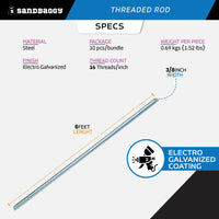 3/8" x 6 ft threaded rod for sale