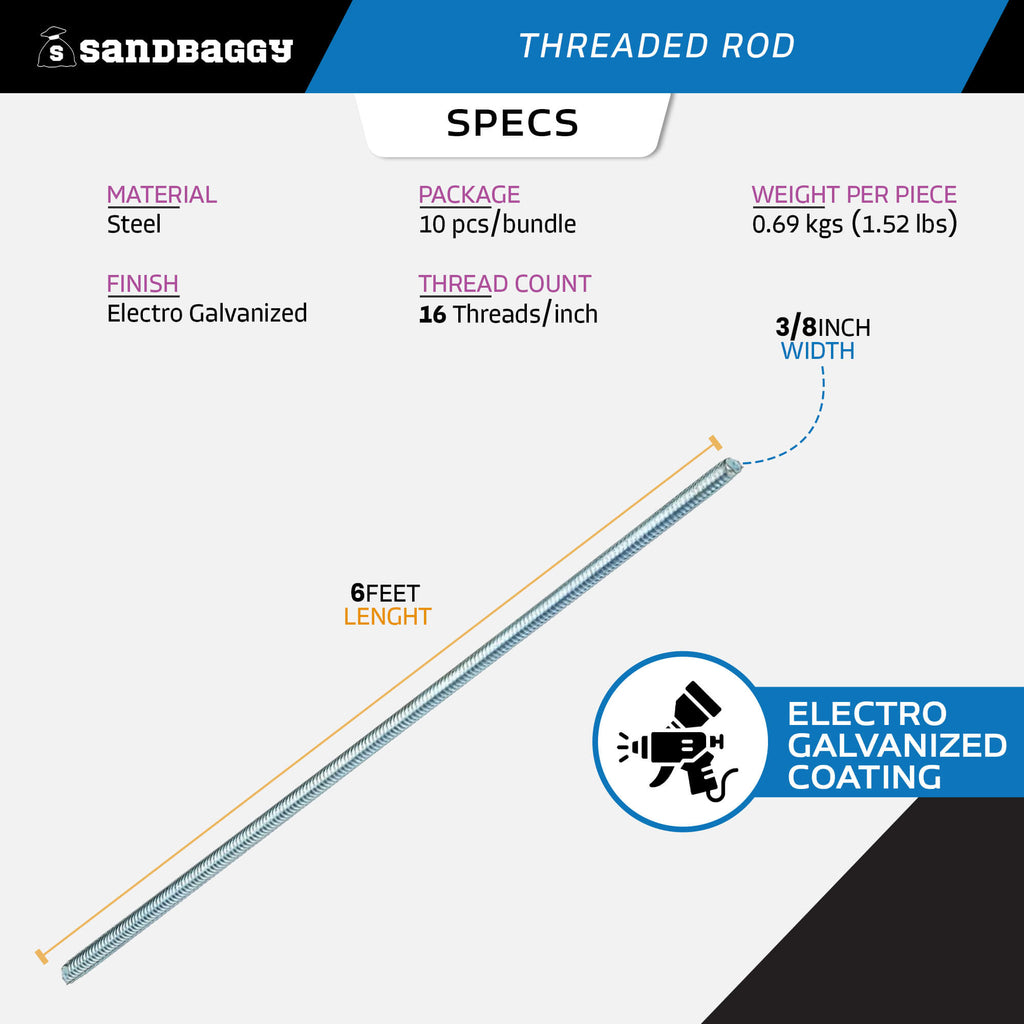 3/8" x 6 ft threaded rod for sale