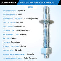 3/8" x 3" concrete wedge anchors SPECS