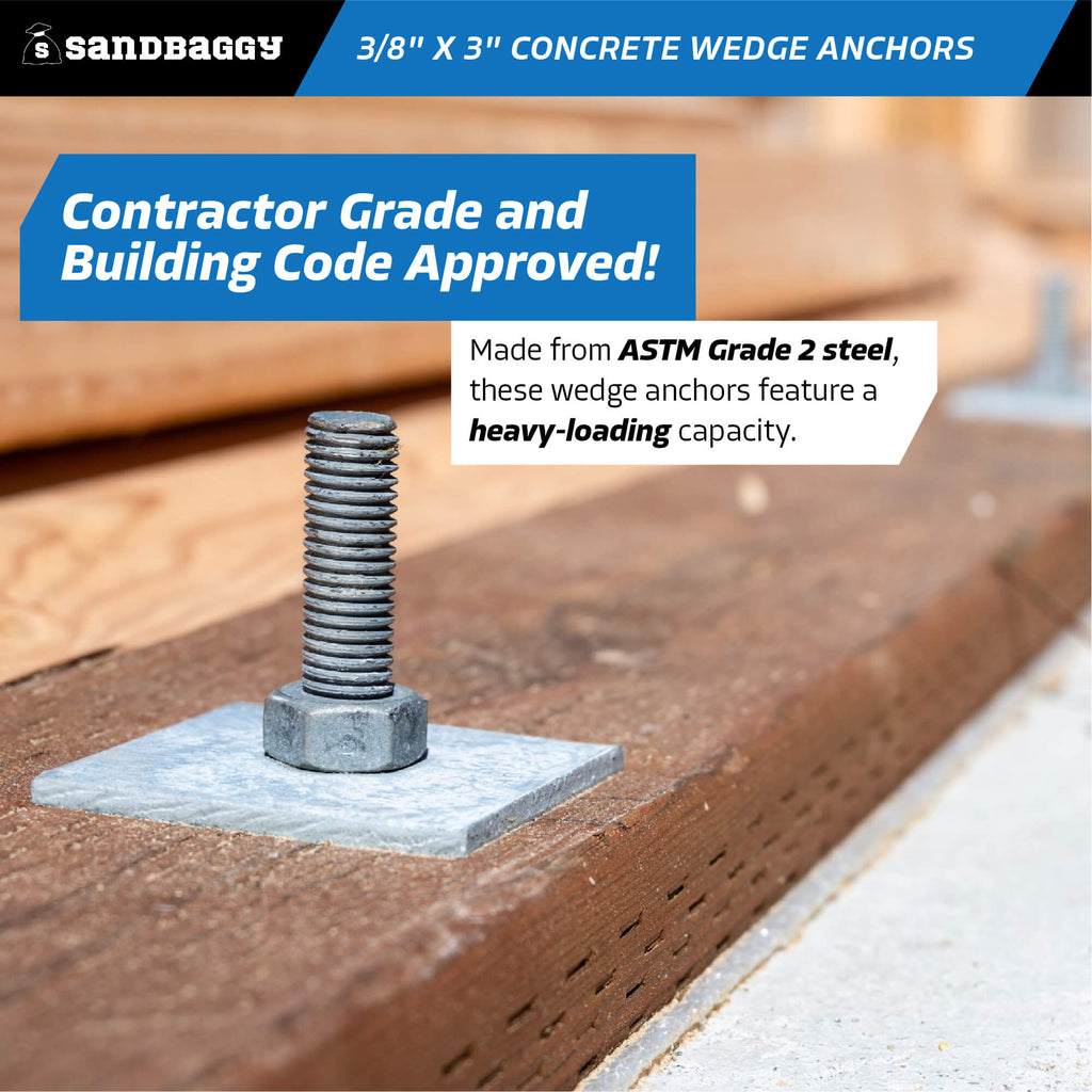 3/8" x 3" wedge anchors building code approved for contractors