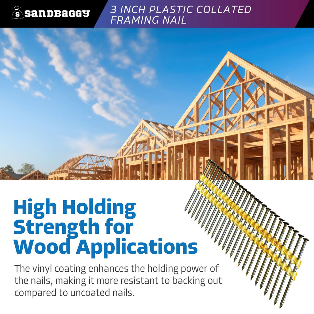 vinyl coated 3-inch plastic collated framing nails for wood