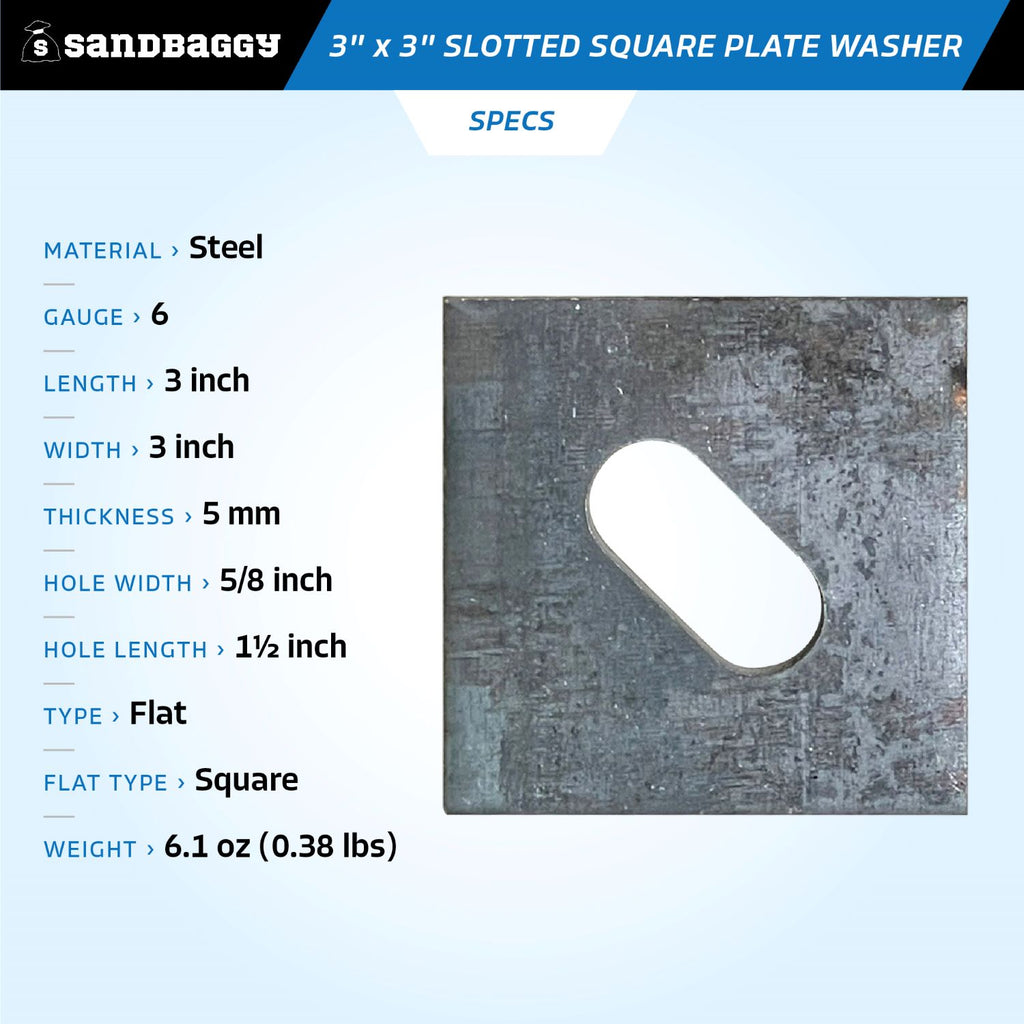 3" x 3" slotted square plate washers - Specs