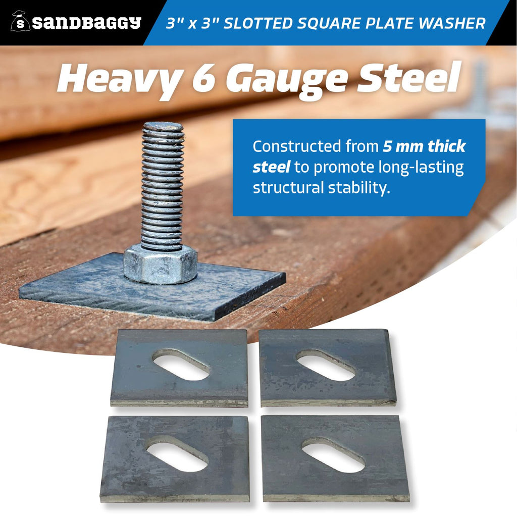 3" x 3" slotted square plate washers - 6 gauge steel