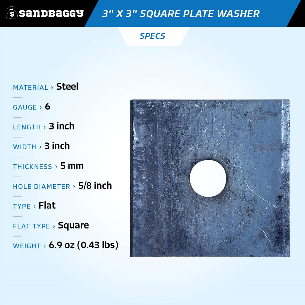 3" x 3" square plate washers Specs