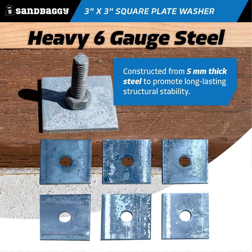 3" x 3" square plate washers - 1/4" thick 6 gauge steel