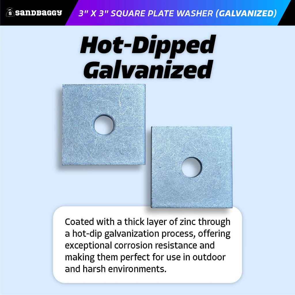 3" x 3" Hot dipped Galvanized square plate washers