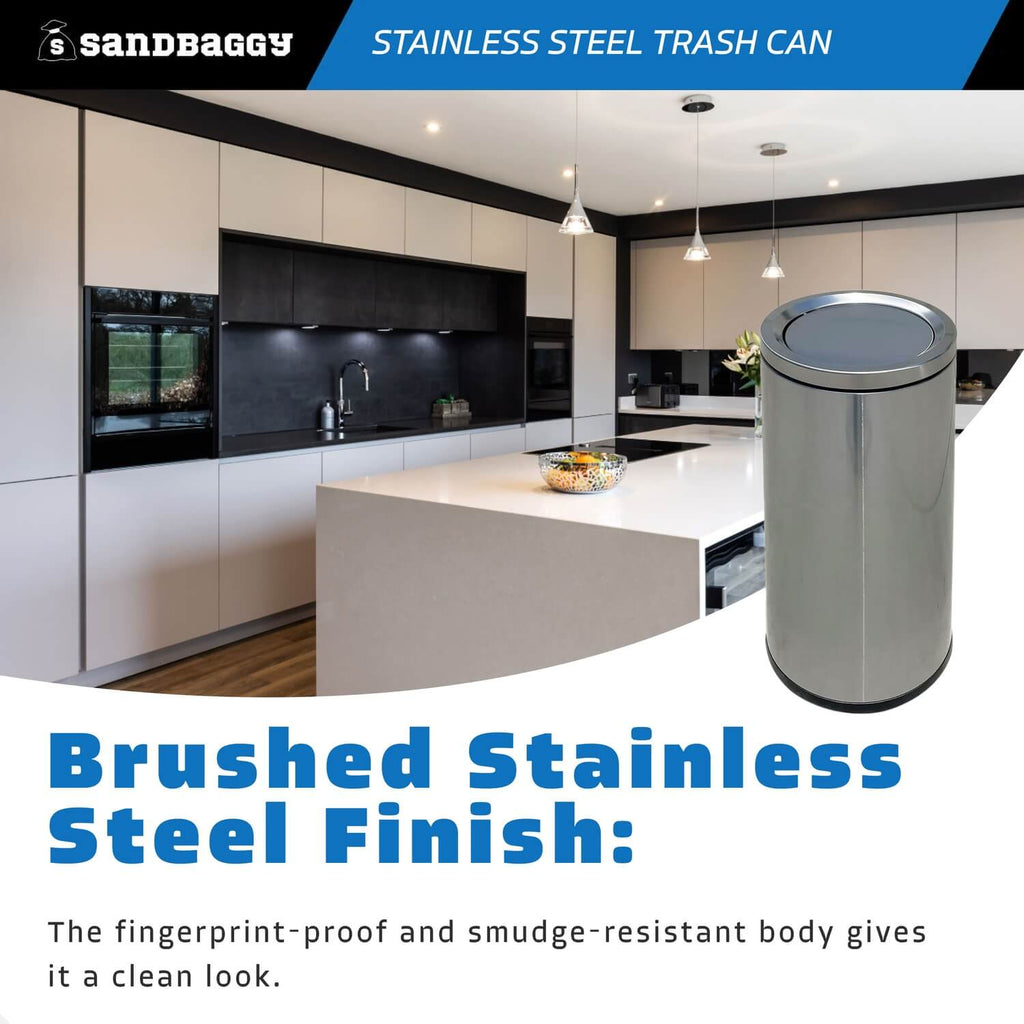 12 gallon stainless steel trash can - fingerprint proof, smudge resistant