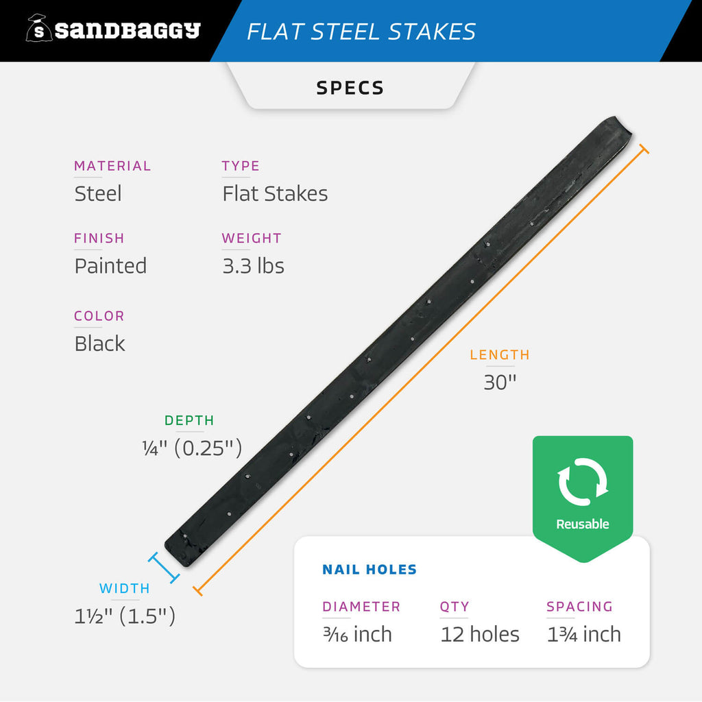 30 inch flat concrete form stakes - specs