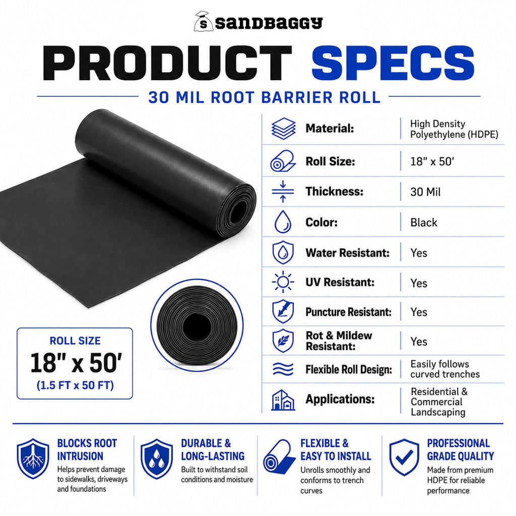 18" x 50' Root Barrier Fabric Roll | 30 Mil HDPE
