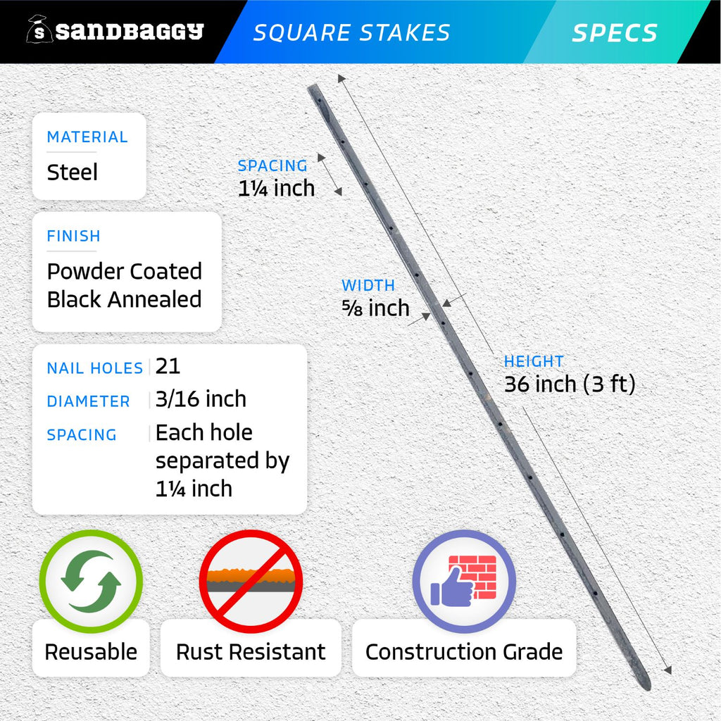 36" square concrete stakes with holes specifications