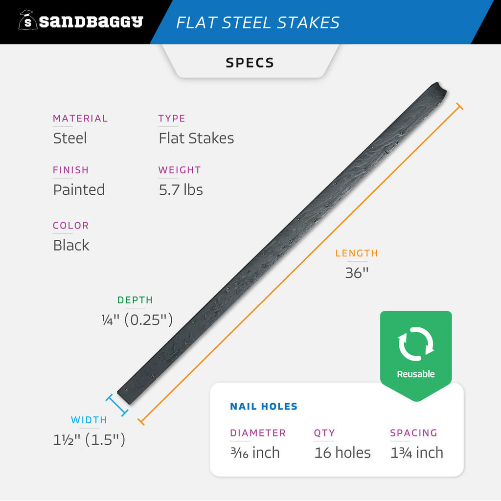 36" flat steel stakes - specs