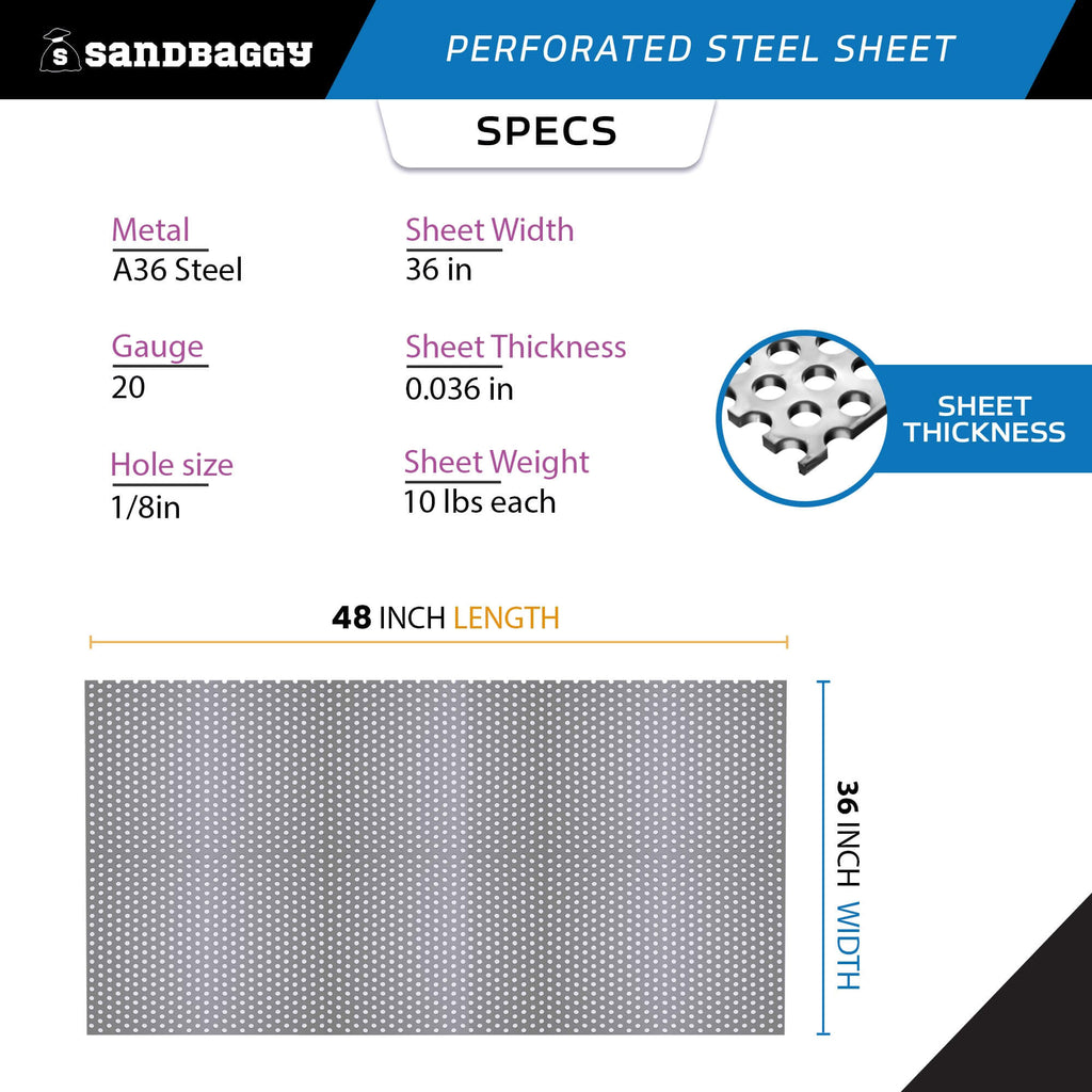 Perforated Steel Sheet 36" x 48" - Perforated Metal Sheet - 20 Gauge