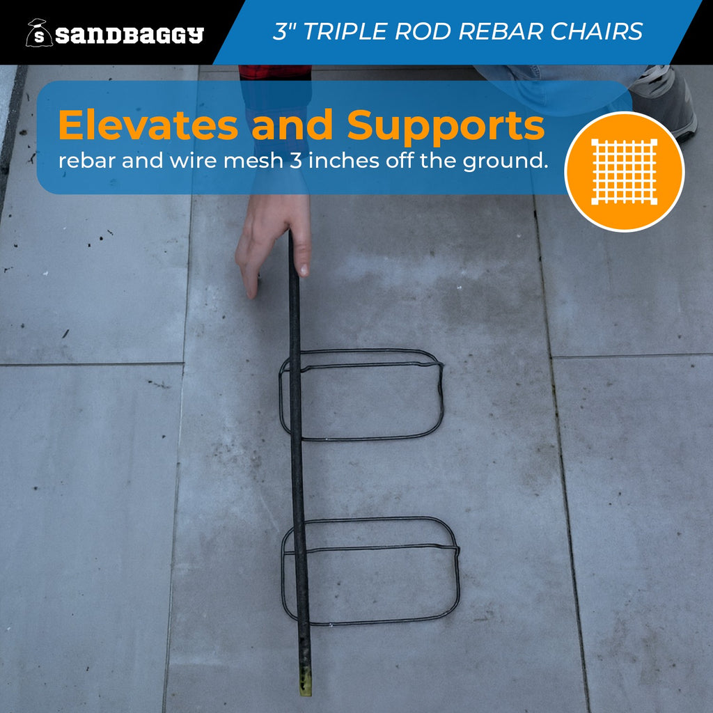 3 inch Steel Rebar Chairs for Concrete Footings - Triple Rod Capacity