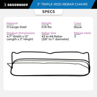 3 inch Steel Rebar Chairs for Concrete Footings - Triple Rod Capacity