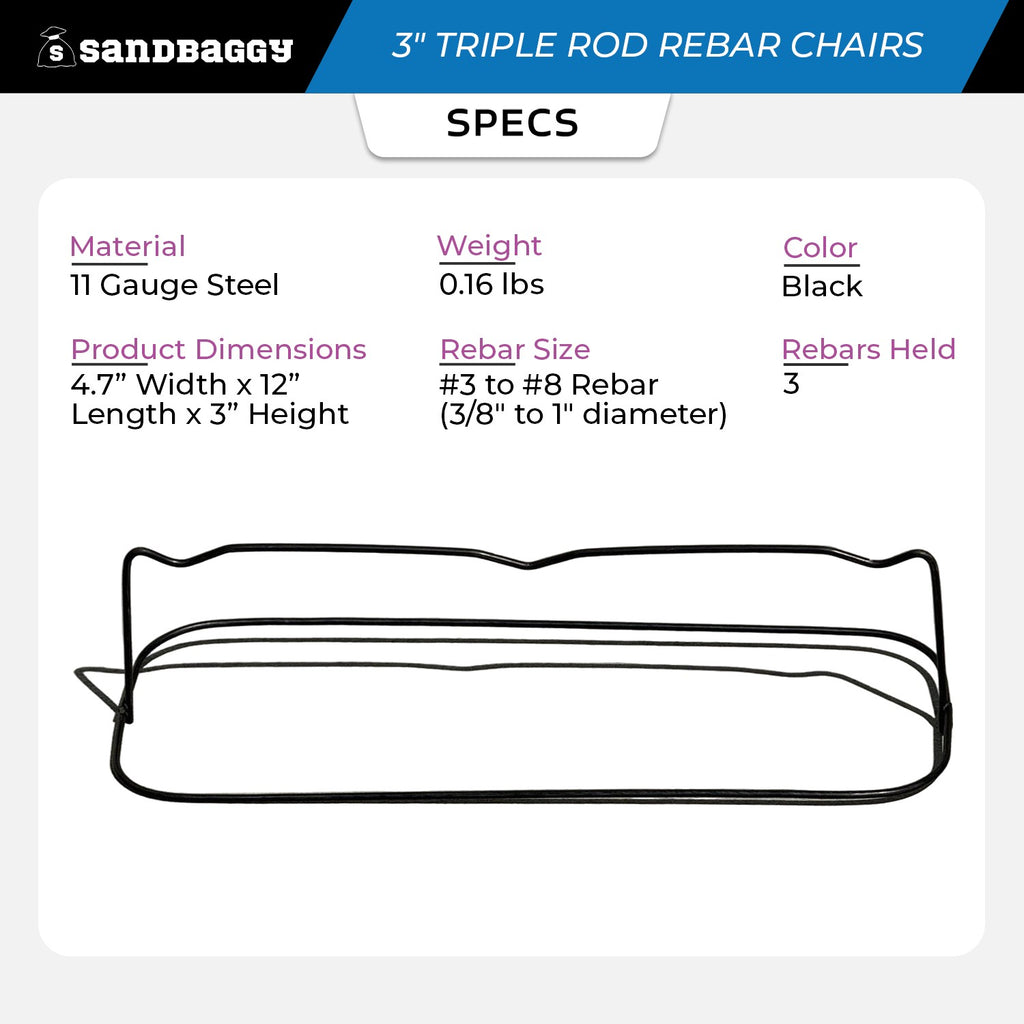 3 inch Steel Rebar Chairs for Concrete Footings - Triple Rod Capacity