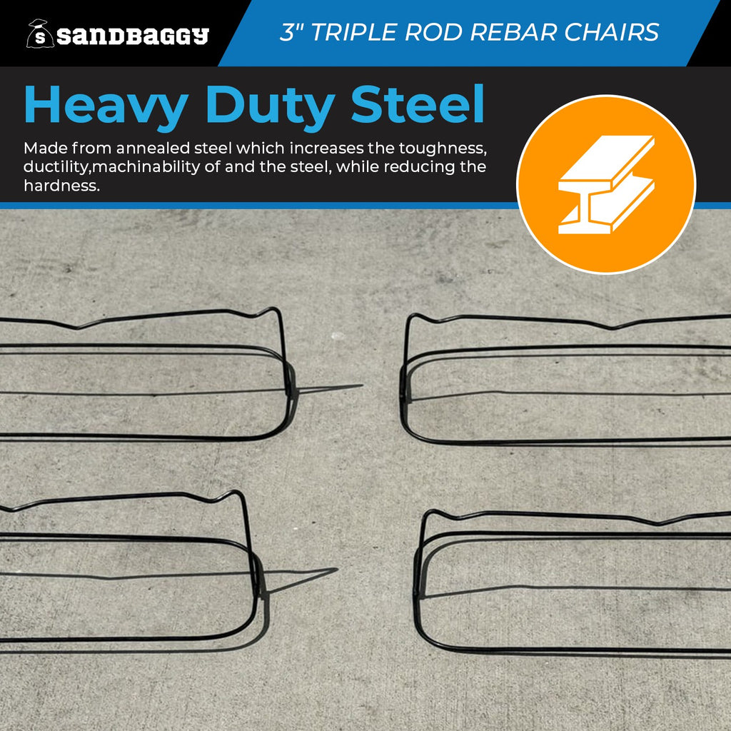 3 inch Steel Rebar Chairs for Concrete Footings - Triple Rod Capacity