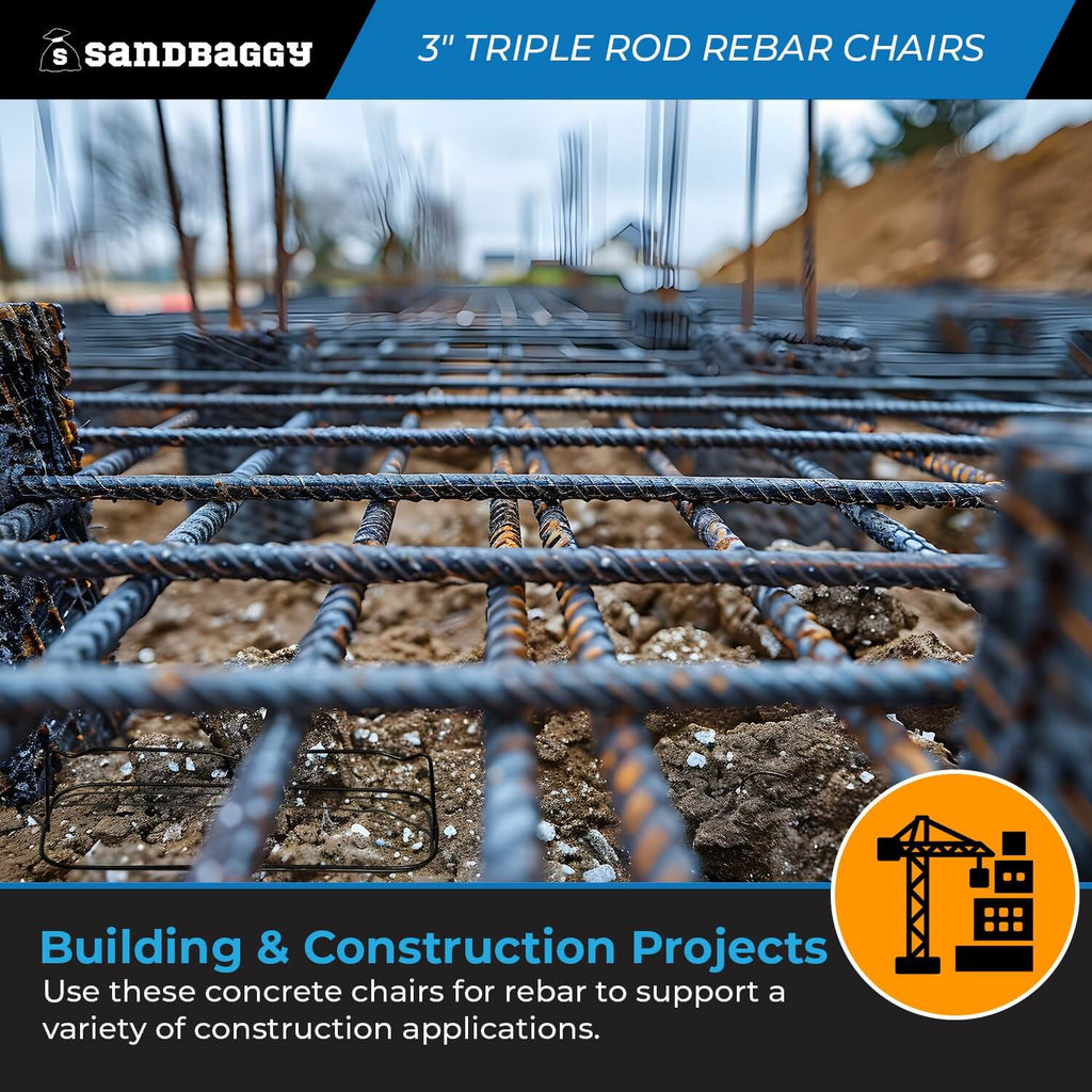 3 inch Steel Rebar Chairs for Concrete Footings - Triple Rod Capacity