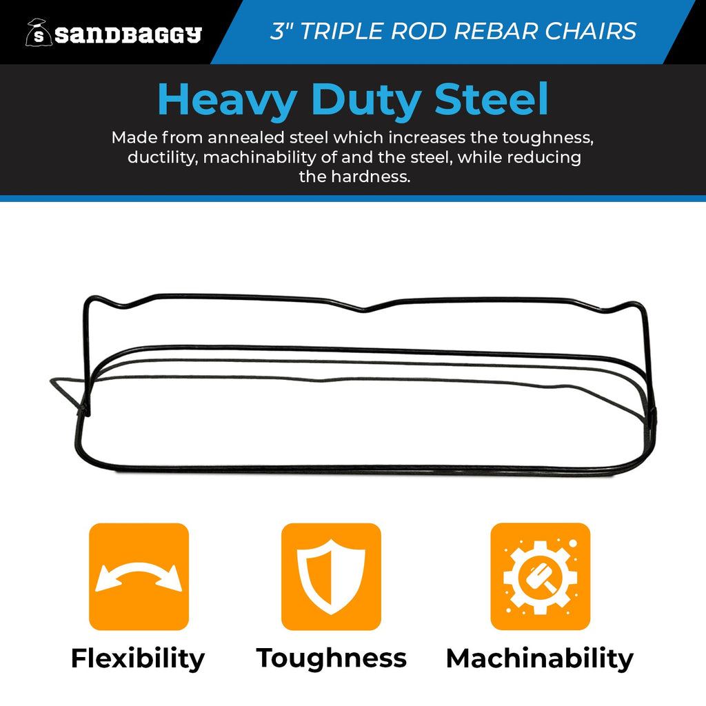 3 inch Steel Rebar Chairs for Concrete Footings - Triple Rod Capacity