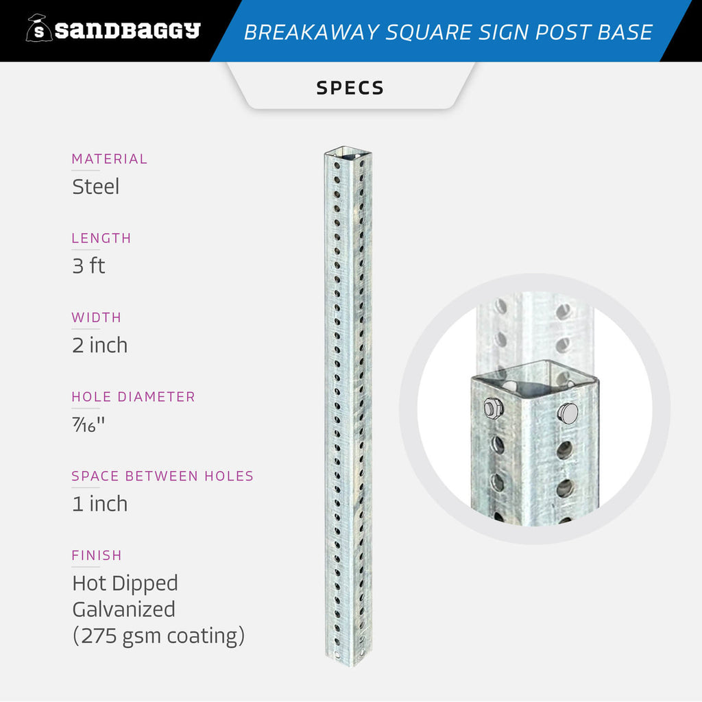 Breakaway Sign Post Base 3 ft Breakaway Square Sign Post Base (Galvanized) – Sandbaggy