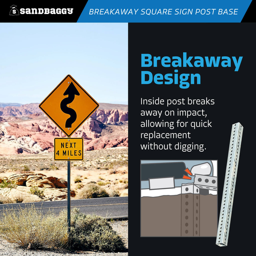 Breakaway Sign Post Base 3 ft Breakaway Square Sign Post Base (Galvanized) – Sandbaggy