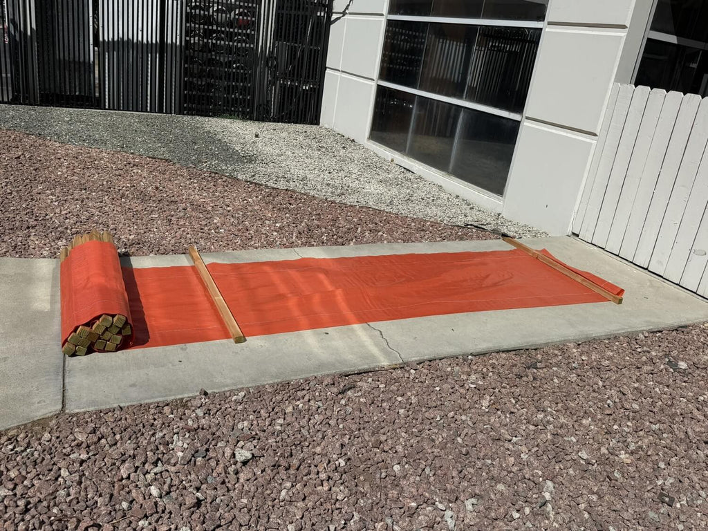 3 ft x 100 ft DOT Orange Silt Fence with Wood Stakes (4 ft) - Sediment and Erosion Control - Made in USA