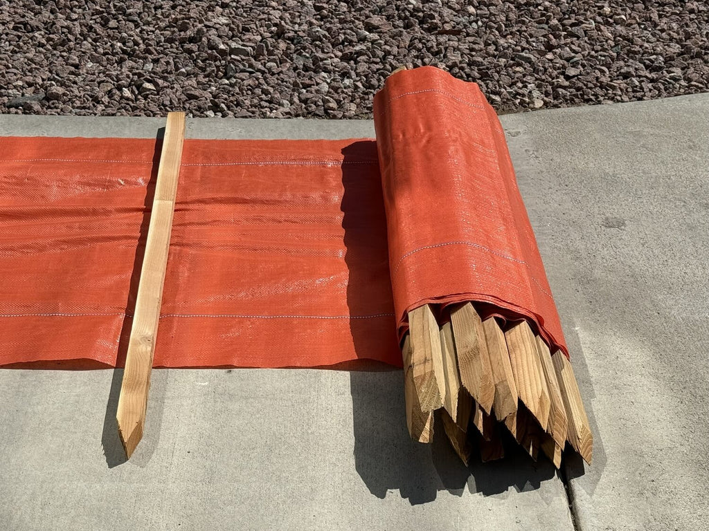3 ft x 100 ft DOT Orange Silt Fence with Wood Stakes (4 ft) - Sediment and Erosion Control - Made in USA