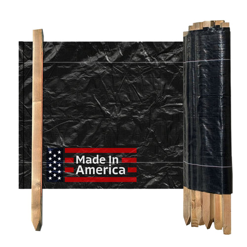 3 ft x 100 ft DOT Black Silt Fence with Wood Stakes (4 ft) - Sediment and Erosion Control - Made in USA