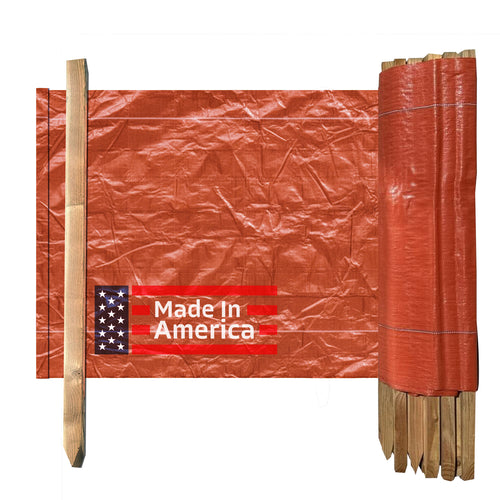 3 ft x 100 ft DOT Orange Silt Fence with Wood Stakes (4 ft) - Sediment and Erosion Control - Made in USA