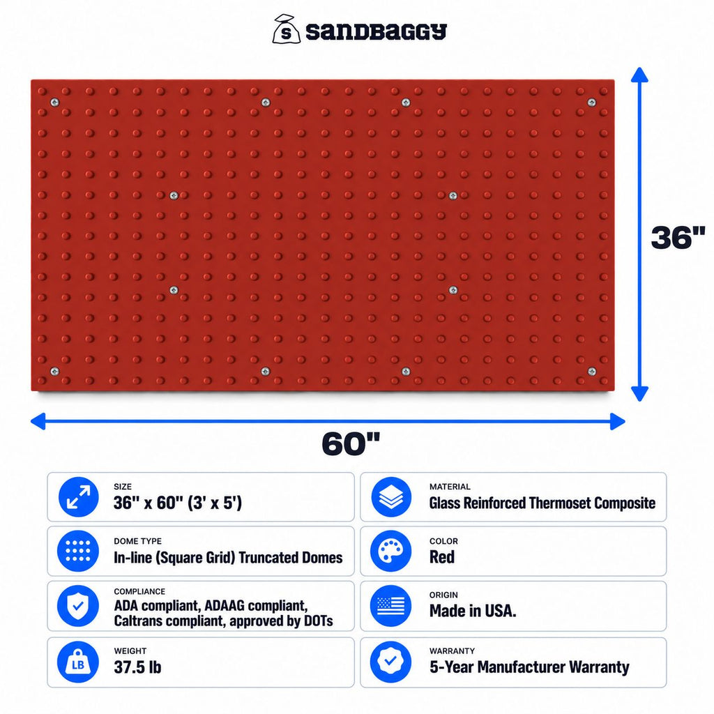 Sandbaggy 3' x 5' cast-in-place ADA tile specifications