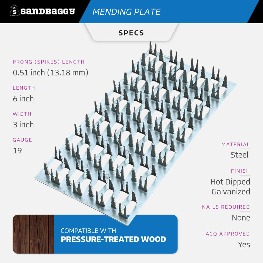 3 inch x 6 inch mending plate - specs