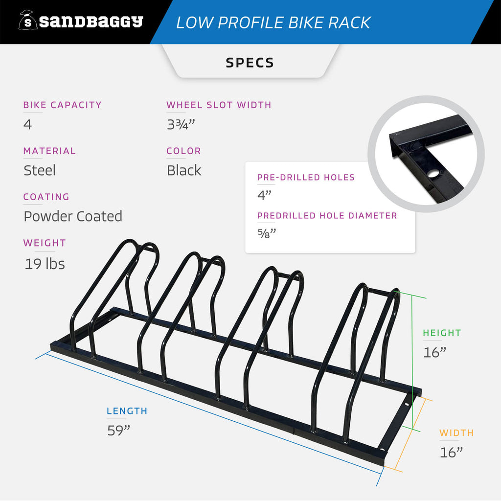 16" x 59" Commercial Low Profile Bike Rack - Specs