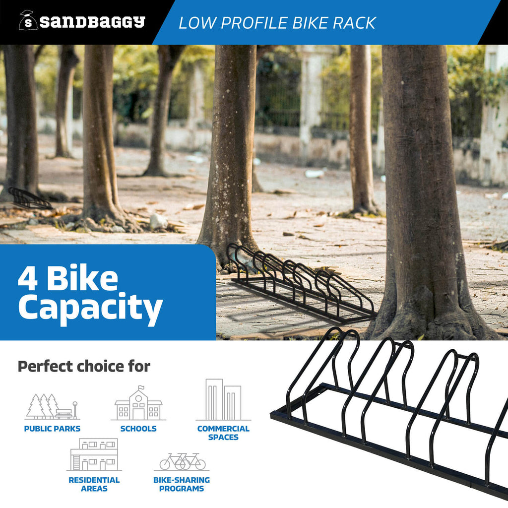 Commercial Low Profile Bike Rack -4 bike capacity