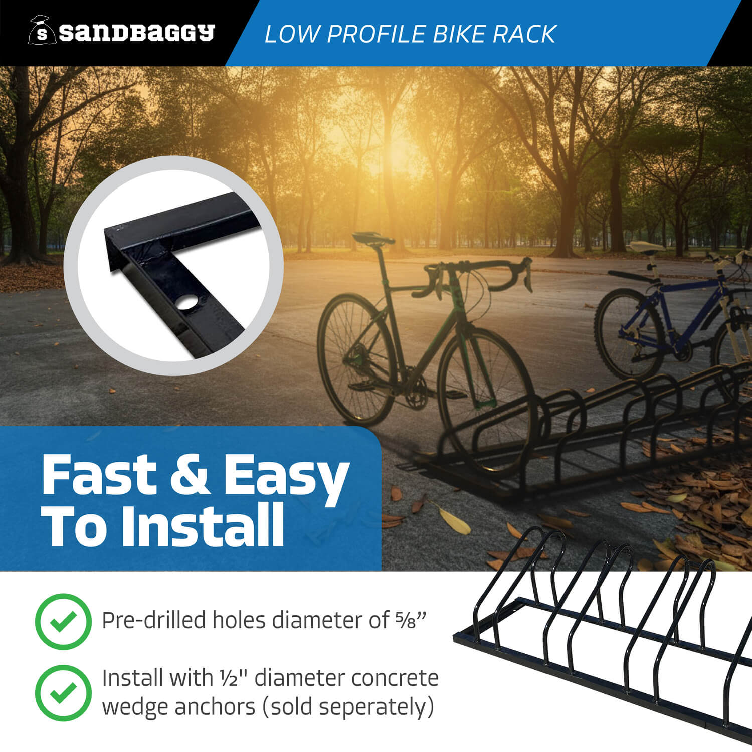 Commercial Low Profile Bike Rack - 4 Bike Capacity – Sandbaggy