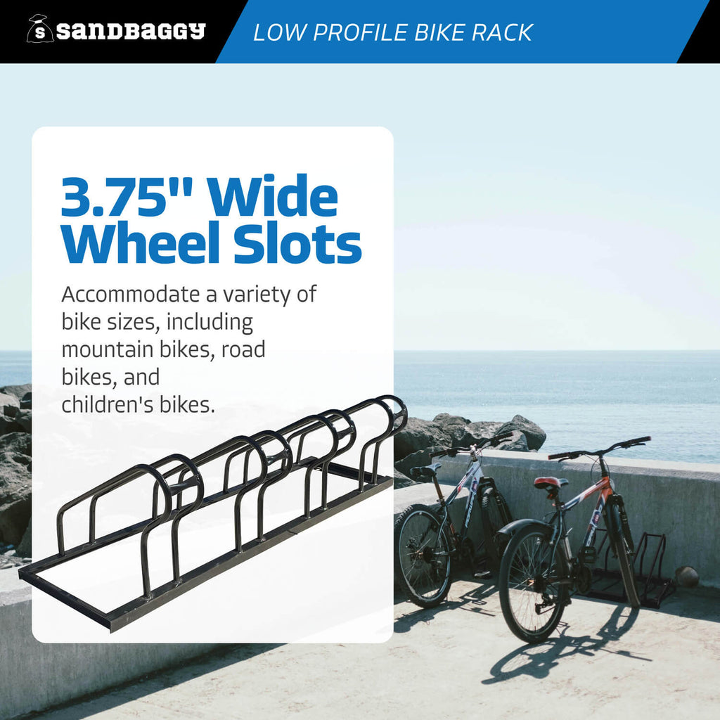 Commercial Low Profile Bike Rack - Extra Wide Wheel Slots