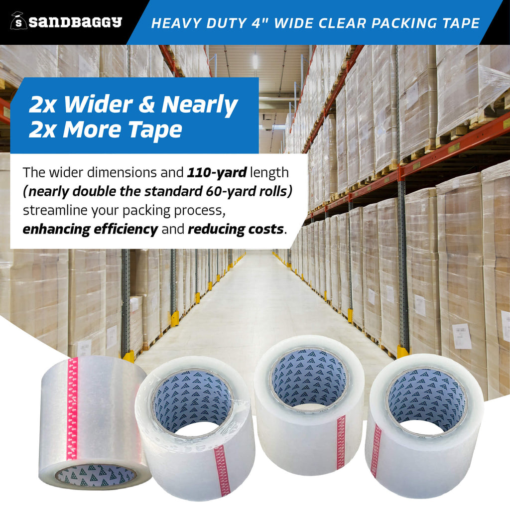 Heavy duty 4 inch wide clear packing tape rolls - extra wide